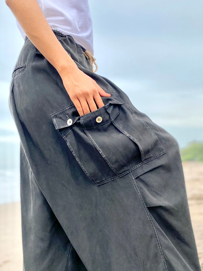 Anika Plant Dyed Tencel Cargo Pants | Imperfect Black