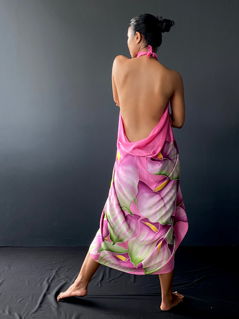 Matadewi Handpainted Modern Batik Silk Sarong | Anthurium in Pink