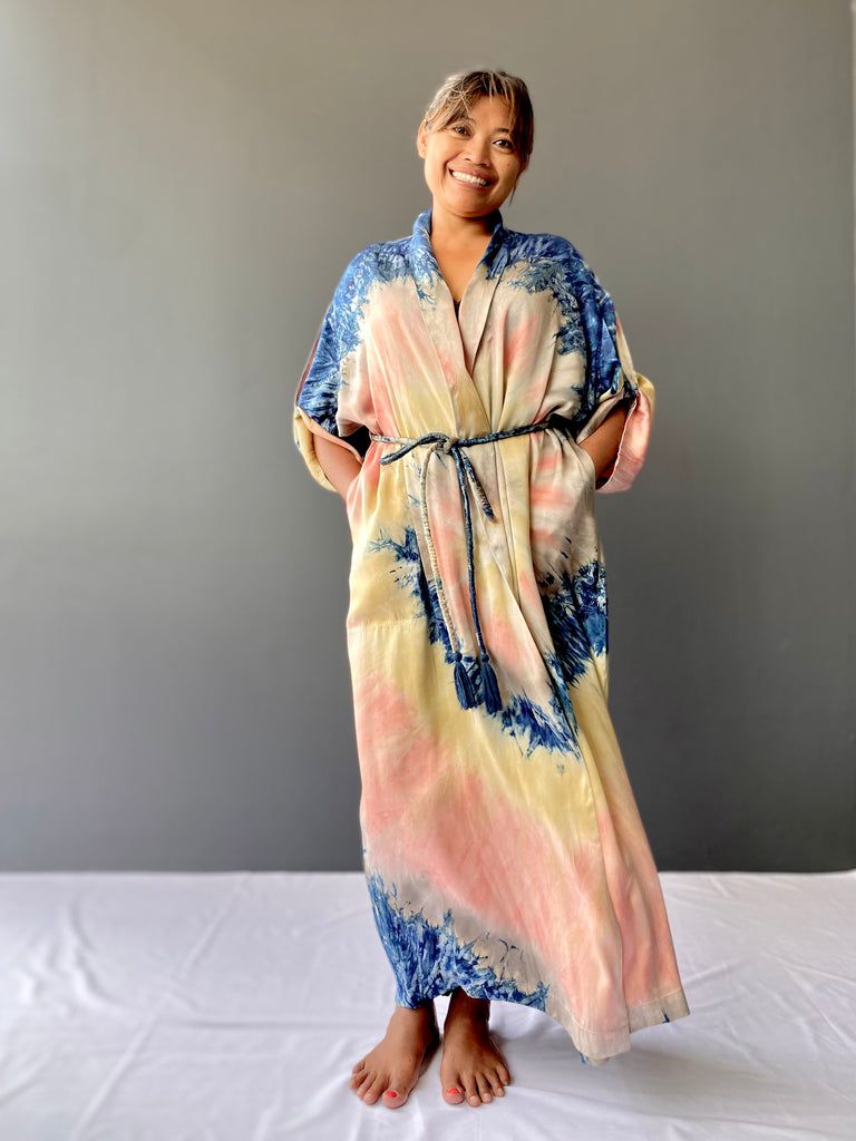 Nina Plant Dyed Silk Kimono Wrap | Sunset Swirl