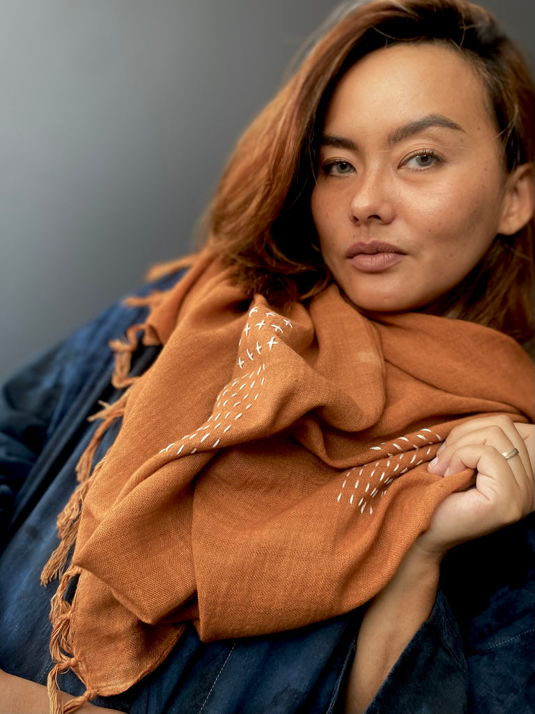 Enigma Plant Dyed Handwoven Cotton Scarf | Terracotta