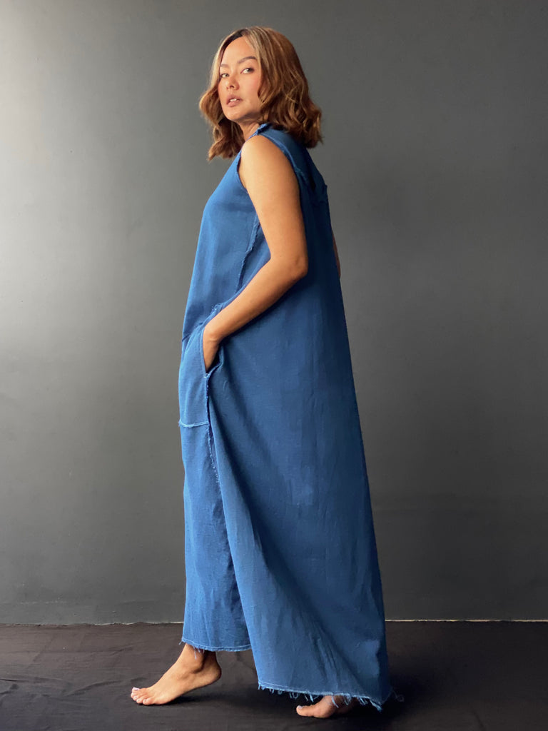 Elise Plant Dyed Hemp Maxi Dress | Ocean Blue