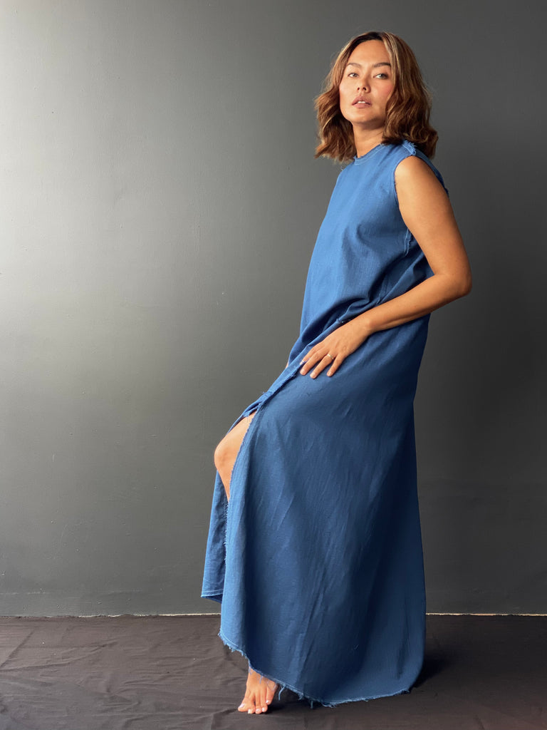 Elise Plant Dyed Hemp Maxi Dress | Ocean Blue
