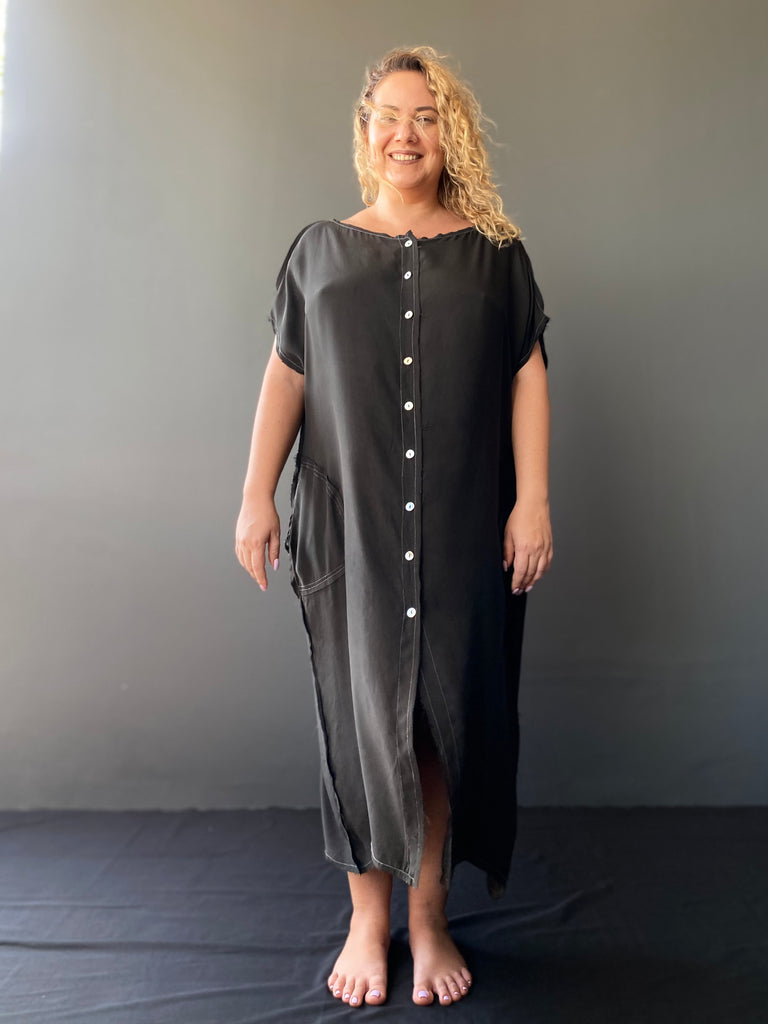 Tara Plant Dyed Silk Maxi Dress | Imperfect Black