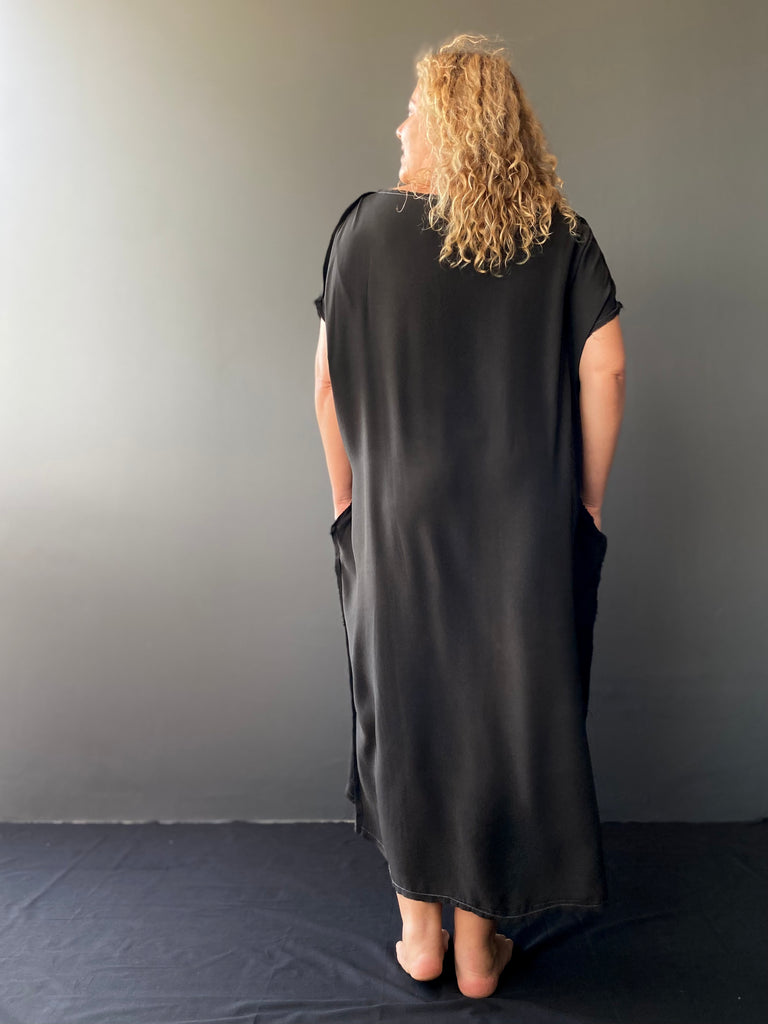 Tara Plant Dyed Silk Maxi Dress | Imperfect Black