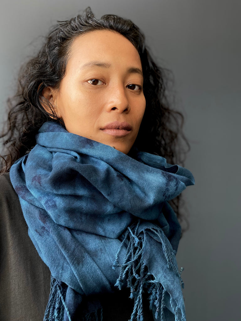 Laura Plant Dyed Handwoven Scarf | Blue Swirl