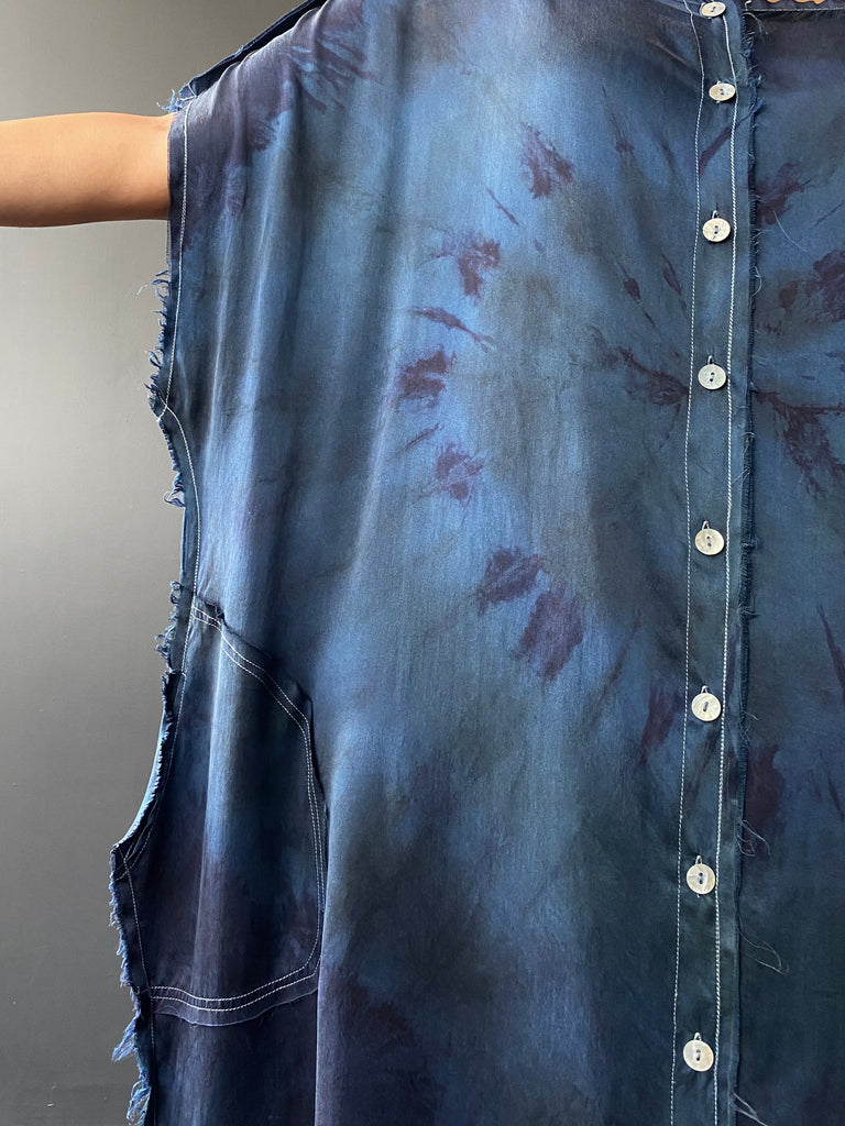 Tara Plant Dyed Silk Maxi Dress | Swirl Blue