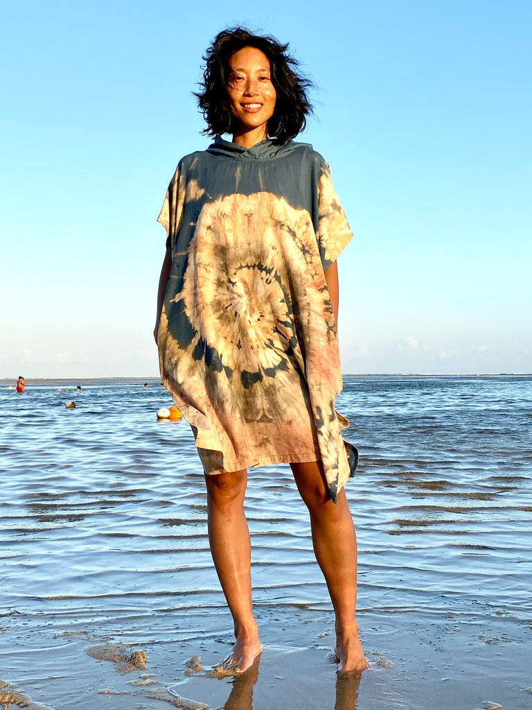 Mola Plant Dyed Handwoven Hooded Poncho | Ocean Swirl
